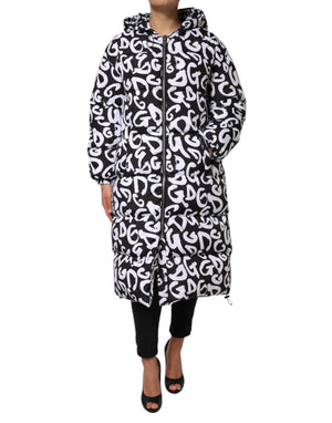 Black White DG Mania Hooded Long Coat Jacket
