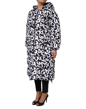 Black White DG Mania Hooded Long Coat Jacket
