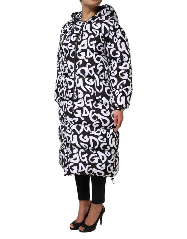 Black White DG Mania Hooded Long Coat Jacket