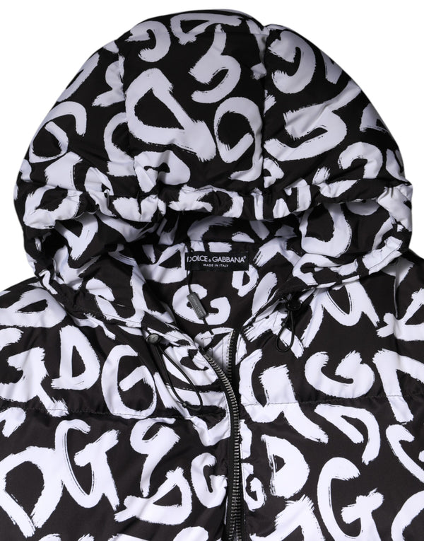 Black White DG Mania Hooded Long Coat Jacket
