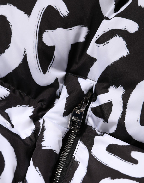 Black White DG Mania Hooded Long Coat Jacket