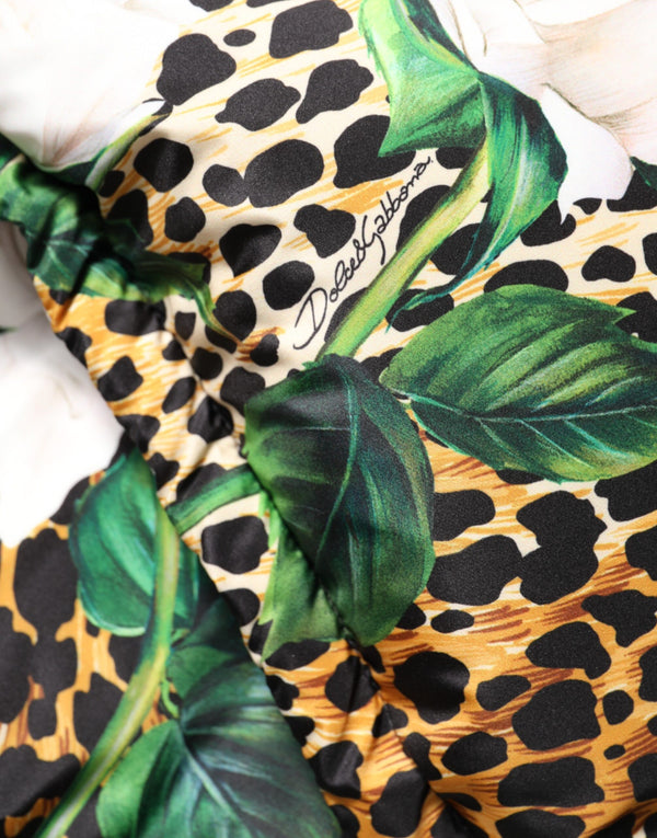 Multicolor Leopard Rose Puffer Quilted Jacket