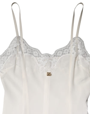 White Lace Gold DG Logo Silk Dress Sleepwear