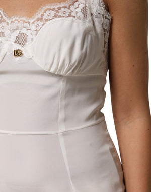 White Lace DG Logo Silk Dress Sleepwear