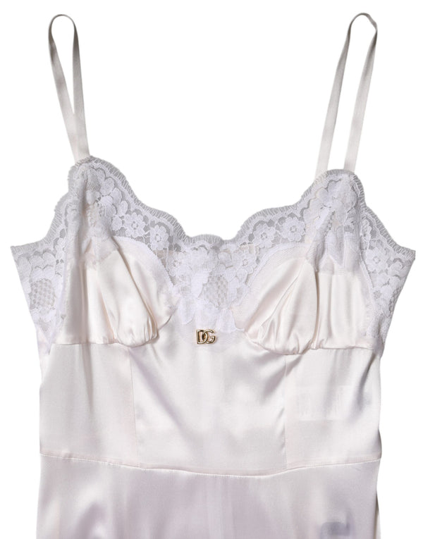 White Lace Gold DG Logo Silk Dress Sleepwear