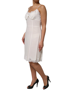 White Lace Gold DG Logo Silk Dress Sleepwear