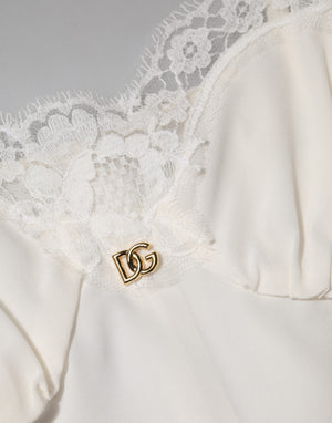White Lace Gold DG Logo Silk Dress Sleepwear
