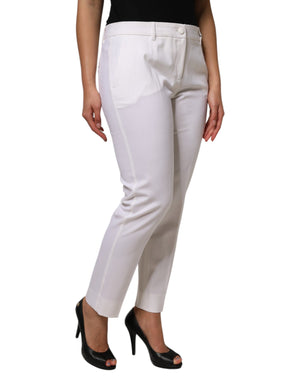 White Wool Mid Waist Tapered Pants