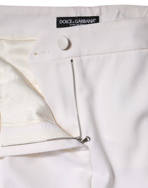 White Wool Mid Waist Tapered Pants