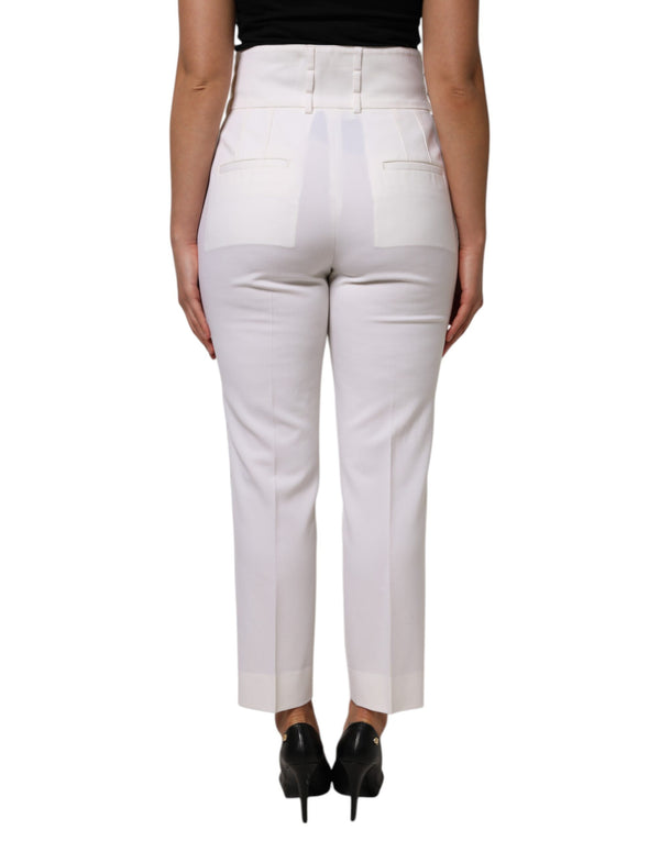 White Wool High Waist Tapered Pants
