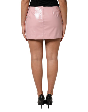 Glossy Pink Cotton Mid Waist Mini Skirt