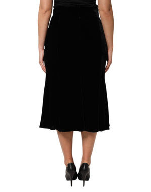 Black High Waist Fit Flared Midi Skirt