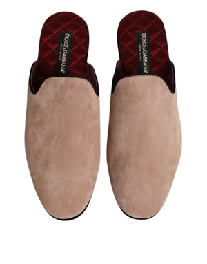 Beige Capra Suede Slides Flat Slipper Shoes