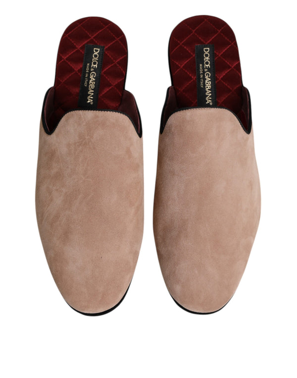 Beige Capra Suede Slides Flat Slipper Shoes