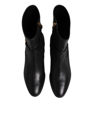 Black Leather Flats Logo Short Boots Shoes