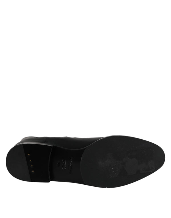 Black Leather Flats Logo Short Boots Shoes