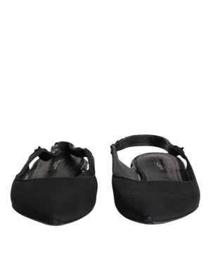 Black Crystal Charmeuse Slingback Shoes