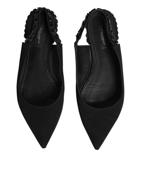 Black Crystal Charmeuse Slingback Shoes