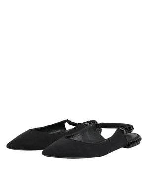 Black Crystal Charmeuse Slingback Shoes