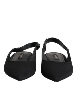 Black Crystal Charmeuse Slingback Shoes