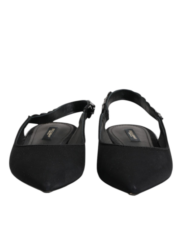 Black Crystal Charmeuse Slingback Shoes