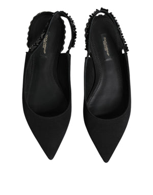Black Crystal Charmeuse Slingback Shoes