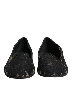 Black Taormina Lace Slip On Flats Shoes