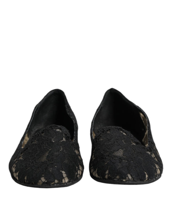 Black Taormina Lace Slip On Flats Shoes