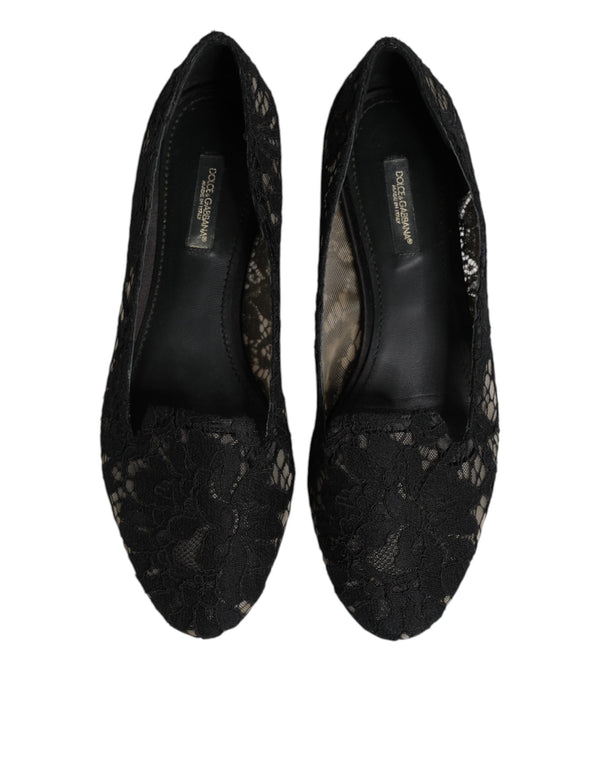 Black Taormina Lace Slip On Flats Shoes