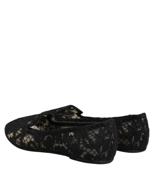 Black Taormina Lace Slip On Flats Shoes