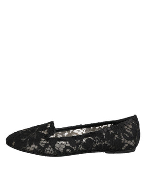 Black Taormina Lace Slip On Flats Shoes
