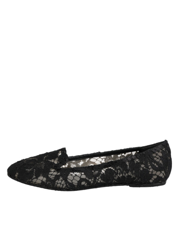 Black Taormina Lace Slip On Flats Shoes