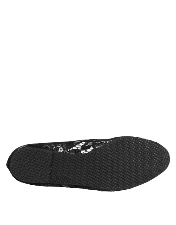 Black Taormina Lace Slip On Flats Shoes