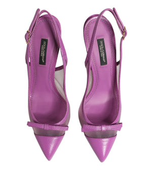 Purple Leather Mesh High Heels Slingback Shoes