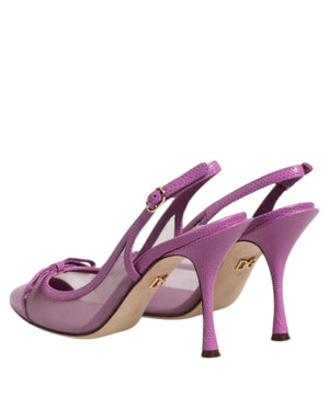 Purple Leather Mesh High Heels Slingback Shoes