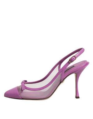 Purple Leather Mesh High Heels Slingback Shoes