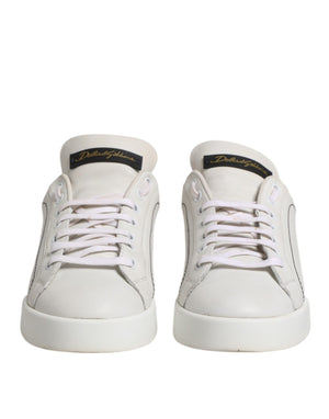 White Gold Leather Low Top Sneakers Shoes