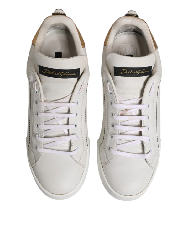 White Gold Leather Low Top Sneakers Shoes