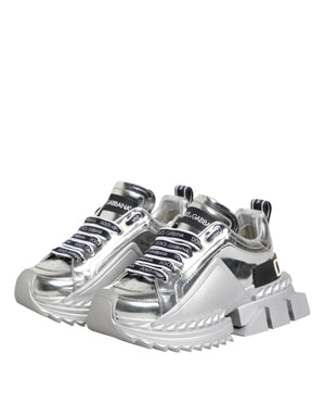 Silver Leather Super Queen Sneakers Shoes