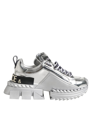 Silver Leather Super Queen Sneakers Shoes