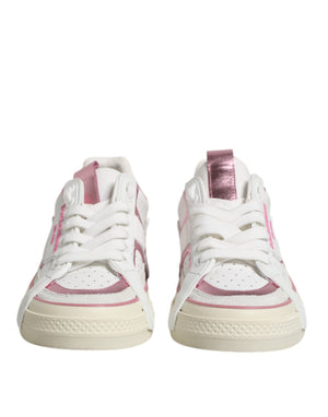 White Pink Leather Low Top Sneakers Shoes