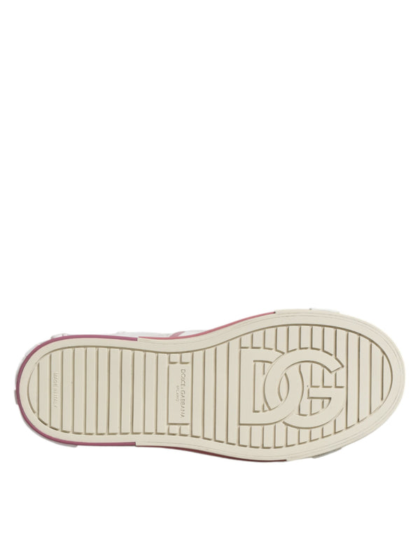 White Pink Leather Low Top Sneakers Shoes