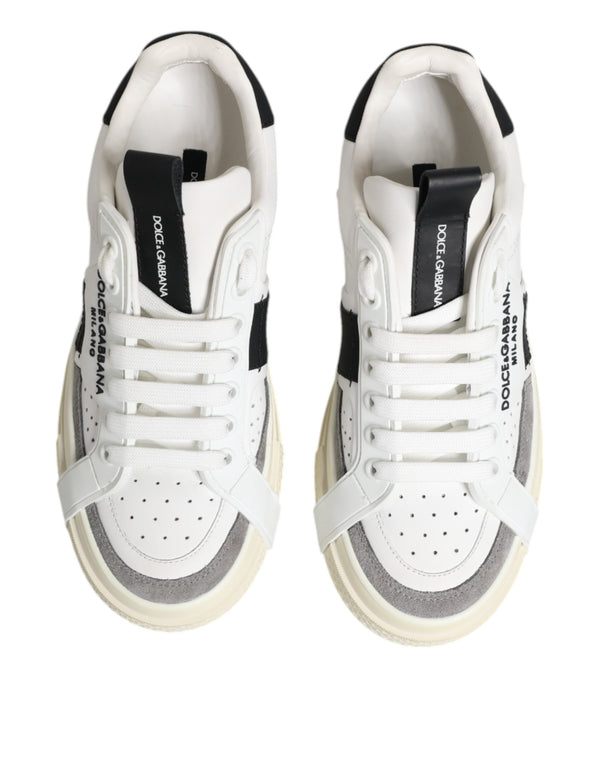 White Black Leather Low Top Sneakers Shoes