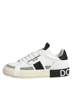 White Black Leather Low Top Sneakers Shoes