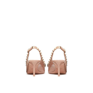 Beige Calfskin Mid Heel Pumps