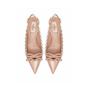 Beige Calfskin Mid Heel Pumps