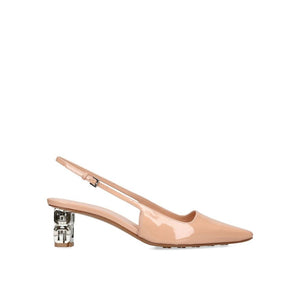 Beige Calfskin Mid Heel Pumps