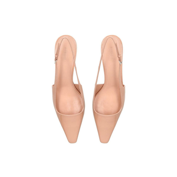 Beige Calfskin Mid Heel Pumps