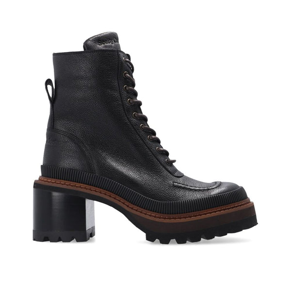 Black Calfskin Lace-Up Boots