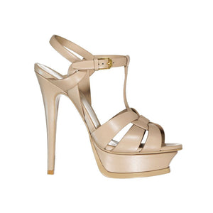 Beige Calfskin Stiletto Heel Sandals